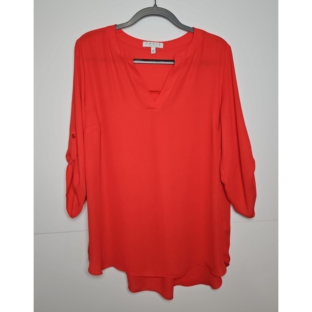 Chaus Womens Pink V Neck Roll Tab 3/4‎ Sleeve Blouse Size 1X NWT